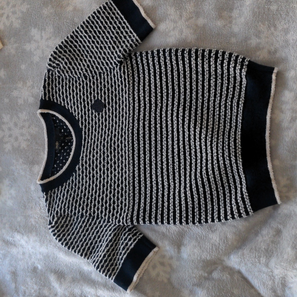 Maje sweater navy blue white stripe